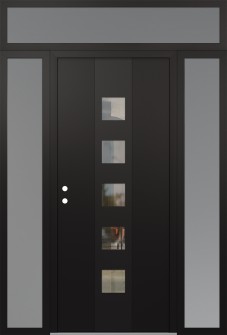 DIAMOND A13 64" X 96" BLACK/BLACK CLEAR GLASS PANEL BLACK RHI WITH 2 SIDELITES AND TRANSOM FROSTED GLASS