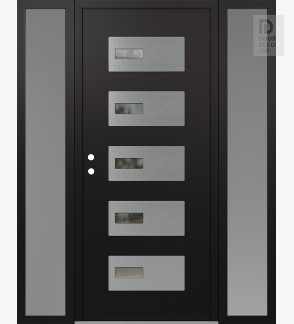 Modern Steel Front Door Diamond D7 60" x 80" black/black clear Glass Panel stainless steel RHI with 2 Sidelites frosted Glass