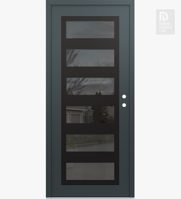 Modern Steel Front Door Diamond C9 36" x 80" anthracite/anthracite mirrored Glass Panel black LHI