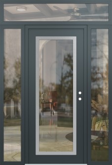 Diamond C1 64" x 96" anthracite/anthracite clear Glass Panel stainless steel LHI with 2 Sidelites and Transom clear Glass