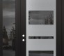 Modern Steel Front Door Diamond C10 48" x 96" black/black mirrored Glass Panel stainless steel RHI with Sidelite and Transom mirrored Glass