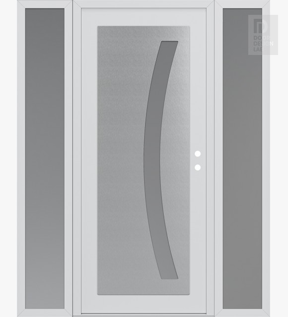 Modern Steel Front Door Diamond C4 64" x 80" white/white frosted Glass Panel stainless steel LHI with 2 Sidelites frosted Glass