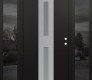 Modern Steel Front Door DIAMOND A6 68" X 80" BLACK/WHITE FROSTED GLASS PANEL STAINLESS STEEL LHI WITH 2 SIDELITES MIRRORED GLASS