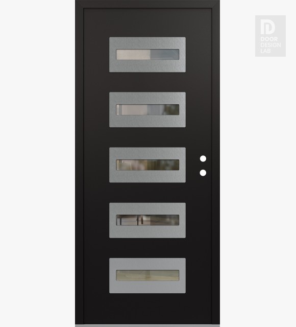 Modern Steel Front Door Diamond D4 36" x 80" black/black clear Glass Panel stainless steel LHI