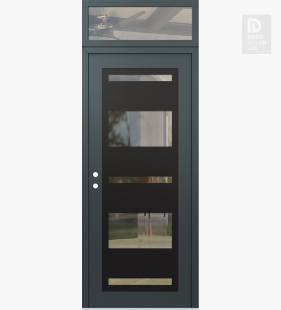 Modern Steel Front Door Diamond C10 36" x 96" anthracite/anthracite clear Glass Panel black RHI with Transom clear Glass