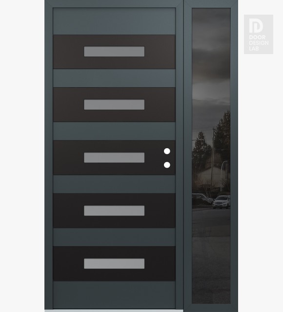 Modern Steel Front Door Diamond D9 50" x 80" anthracite/anthracite frosted Glass Panel black LHI with Sidelite mirrored Glass
