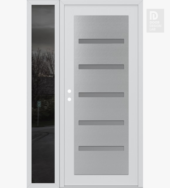 Modern Steel Front Door Diamond C7 48" x 80" white/white frosted Glass Panel stainless steel LHI with Sidelite mirrored Glass