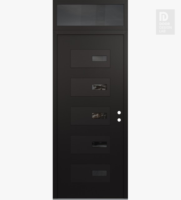 Modern Steel Front Door Diamond D7 36" x 96" black/black mirrored Glass Panel black LHI with Transom mirrored Glass