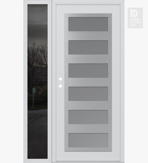 Modern Steel Front Door Diamond C9 48" x 80" white/white frosted Glass Panel stainless steel RHI with Sidelite mirrored Glass