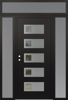 Diamond D2 68" x 96" black/black clear Glass Panel stainless steel RHI with 2 Sidelites and Transom frosted Glass