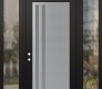 Modern Steel Front Door Diamond C6 68" x 96" black/white frosted Glass Panel stainless steel RHI with 2 Sidelites and Transom clear Glass