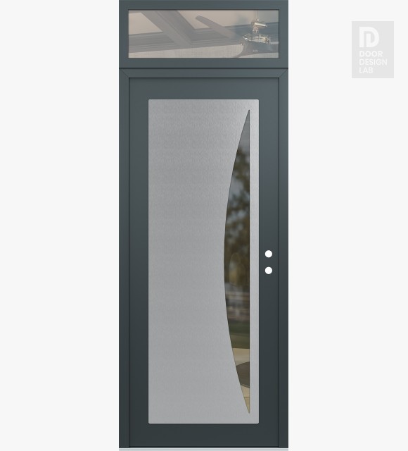 Modern Steel Front Door Diamond C13 36" x 96" anthracite/anthracite clear Glass Panel stainless steel LHI with Transom clear Glass