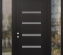 Modern Steel Front Door Diamond C7 64" x 96" black/white frosted Glass Panel black RHI with 2 Sidelites and Transom clear Glass