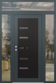 Diamond C8 60" x 96" anthracite/anthracite mirrored Glass Panel black RHI with 2 Sidelites and Transom clear Glass