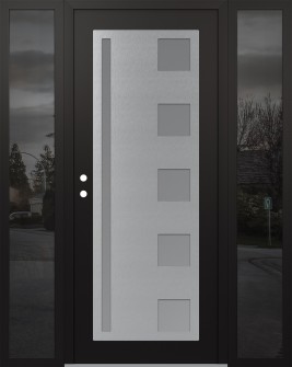 Diamond C3 64" x 80" black/white frosted Glass Panel stainless steel RHI with 2 Sidelites mirrored Glass