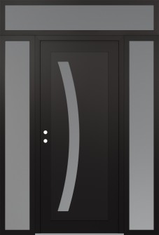 Diamond C4 64" x 96" black/white frosted Glass Panel black RHI with 2 Sidelites and Transom frosted Glass