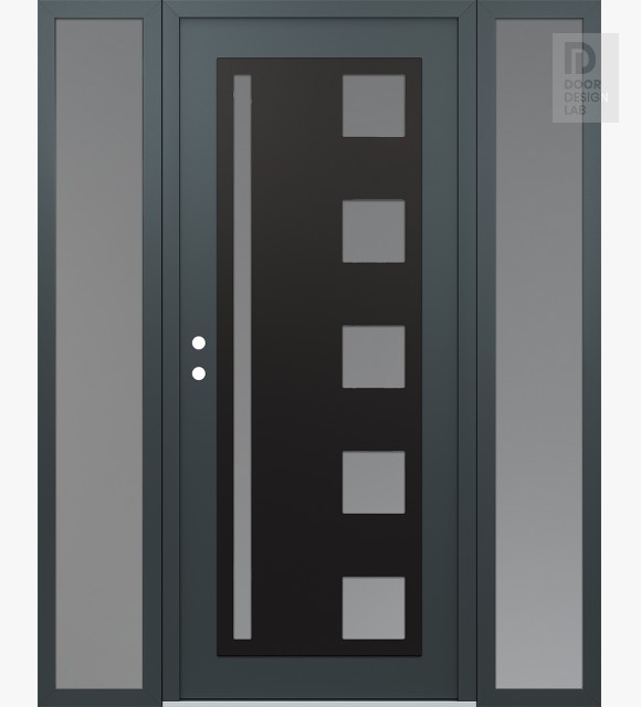 Modern Steel Front Door Diamond C3 68" x 80" anthracite/anthracite frosted Glass Panel black RHI with 2 Sidelites frosted Glass