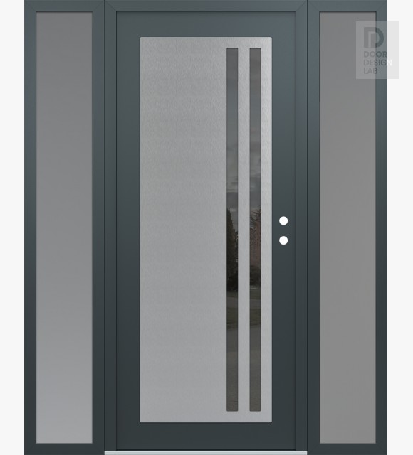 Modern Steel Front Door Diamond C6 68" x 80" anthracite/anthracite mirrored Glass Panel stainless steel LHI with 2 Sidelites frosted Glass