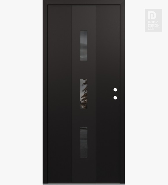 Modern Steel Front Door DIAMOND A7 36" X 80" BLACK/BLACK MIRRORED GLASS PANEL BLACK LHI