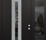 Modern Steel Front Door DIAMOND A2 52" X 96" BLACK/BLACK MIRRORED GLASS PANEL STAINLESS STEEL LHI WITH SIDELITE AND TRANSOM MIRRORED GLASS