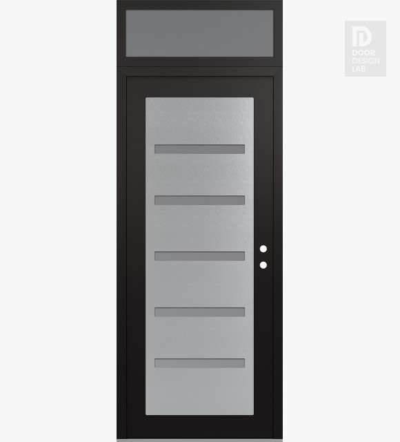 Modern Steel Front Door Diamond C7 36" x 96" black/white frosted Glass Panel stainless steel LHI with Transom frosted Glass