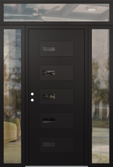 Diamond D7 64" x 96" black/black Mirrored Glass Panel black RHI with 2 Sidelites and Transom clear Glass