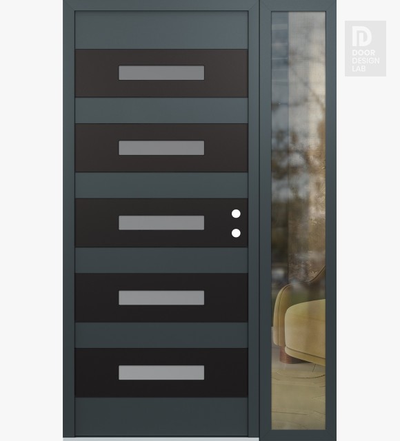 Modern Steel Front Door Diamond D9 52" x 80" anthracite/anthracite frosted Glass Panel black LHI with Sidelite clear Glass