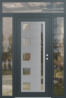 Diamond C3 68" x 96" anthracite/anthracite clear Glass Panel stainless steel LHI with 2 Sidelites and Transom clear Glass