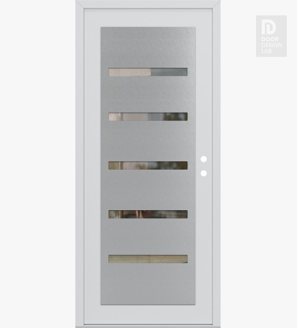 Modern Steel Front Door Diamond C7 36" x 80" white/white clear Glass Panel stainless steel LHI