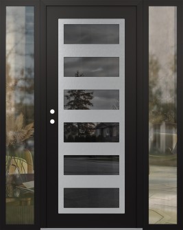 Diamond C9 60" x 80" black/black mirrored Glass Panel stainless steel RHI with 2 Sidelites clear Glass