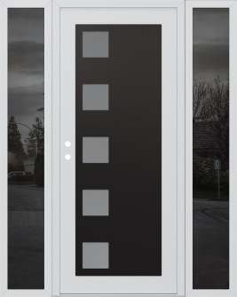 Diamond C5 64" x 80" white/white frosted Glass Panel black RHI with 2 Sidelites mirrored Glass