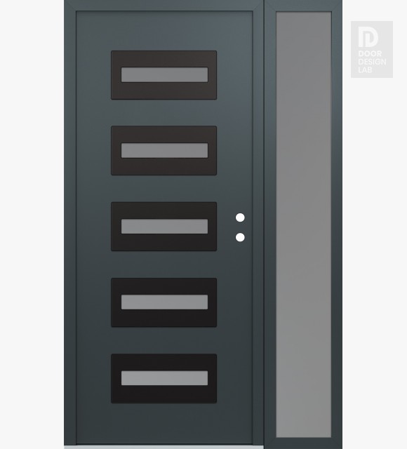 Modern Steel Front Door Diamond D4 48" x 80" anthracite/anthracite frosted Glass Panel black LHI with Sidelite frosted Glass