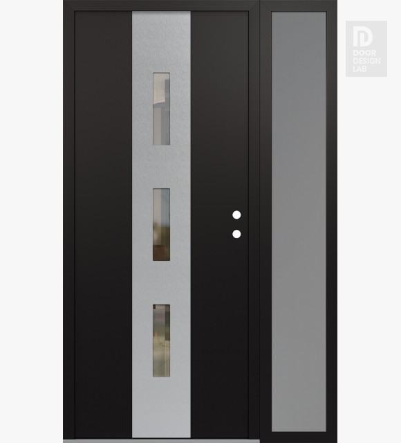 Modern Steel Front Door DIAMOND A7 48" X 80" BLACK/BLACK CLEAR GLASS PANEL STAINLESS STEEL LHI WITH SIDELITE FROSTED GLASS