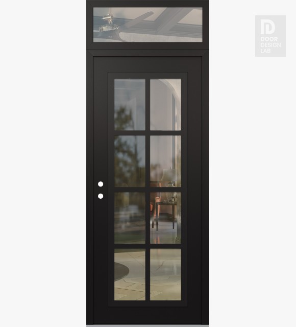Modern Steel Front Door Diamond C16 36" x 96" black/black clear Glass Panel black RHI with Transom clear Glass