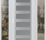 Modern Steel Front Door Diamond C9 64" x 80" white/white frosted Glass Panel stainless steel RHI with 2 Sidelites clear Glass