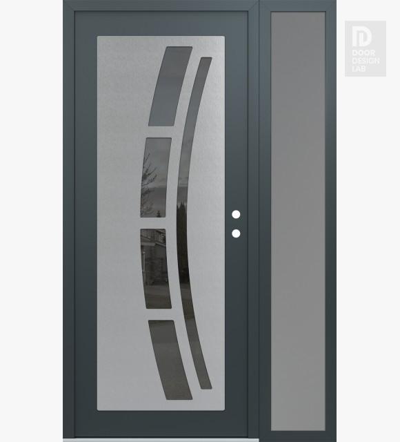 Modern Steel Front Door Diamond C12 52" x 80" anthracite/anthracite mirrored Glass Panel stainless steel LHI with Sidelite frosted Glass