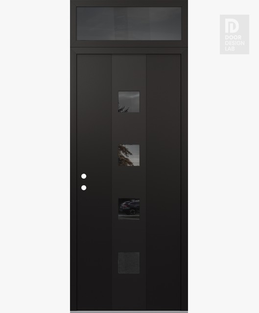 Modern Steel Front Door DIAMOND A12 36" X 96" BLACK/BLACK MIRRORED GLASS PANEL BLACK RHI WITH TRANSOM MIRRORED GLASS