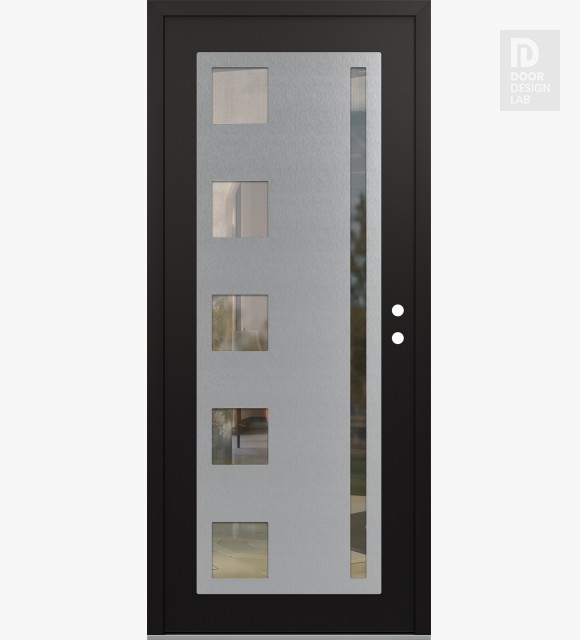 Modern Steel Front Door Diamond C3 36" x 80" black/black clear Glass Panel stainless steel LHI