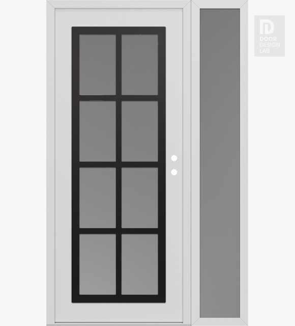 Modern Steel Front Door Diamond C16 48" x 80" white/white frosted Glass Panel black LHI with Sidelite frosted Glass