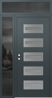 Diamond D4 48" x 96" anthracite/anthracite frosted Glass Panel stainless steel RHI with Sidelite and Transom mirrored Glass