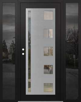 Diamond C3 60" x 80" black/black clear Glass Panel stainless steel RHI with 2 Sidelites mirrored Glass