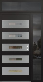 Diamond D9 52" x 96" black/black clear Glass Panel stainless steel LHI with Sidelite and Transom mirrored Glass