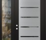 Modern Steel Front Door Diamond C11 48" x 96" black/black mirrored Glass Panel stainless steel RHI with Sidelite and Transom clear Glass