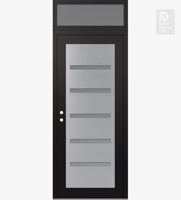 Modern Steel Front Door Diamond C7 36" x 96" black/white frosted Glass Panel stainless steel RHI with Transom frosted Glass