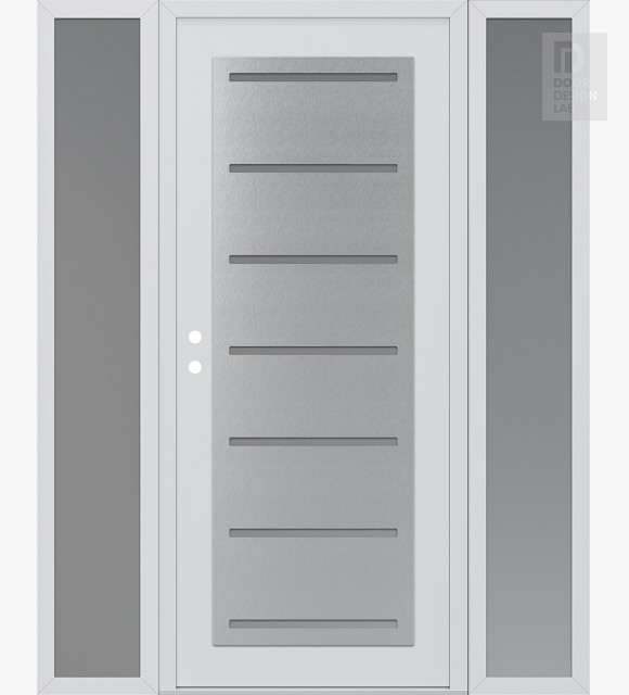 Modern Steel Front Door Diamond C11 64" x 80" white/white frosted Glass Panel stainless steel RHI with 2 Sidelites frosted Glass