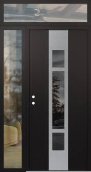 DIAMOND A9 50" X 96" BLACK/BLACK MIRRORED GLASS PANEL STAINLESS STEEL RHI WITH SIDELITE AND TRANSOM CLEAR GLASS