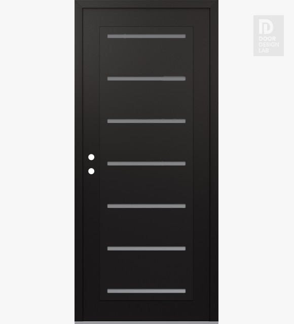 Modern Steel Front Door Diamond C11 36" x 80" black/white frosted Glass Panel black RHI