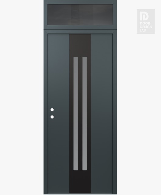 Modern Steel Front Door DIAMOND A8 36" X 96" ANTHRACITE/ANTHRACITE FROSTED GLASS PANEL BLACK RHI WITH TRANSOM MIRRORED GLASS