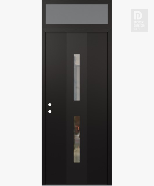 Modern Steel Front Door DIAMOND A6 36" X 96" BLACK/BLACK CLEAR GLASS PANEL BLACK RHI WITH TRANSOM FROSTED GLASS