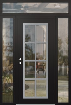 Diamond C16 60" x 96" black/black clear Glass Panel stainless steel RHI with 2 Sidelites and Transom clear Glass